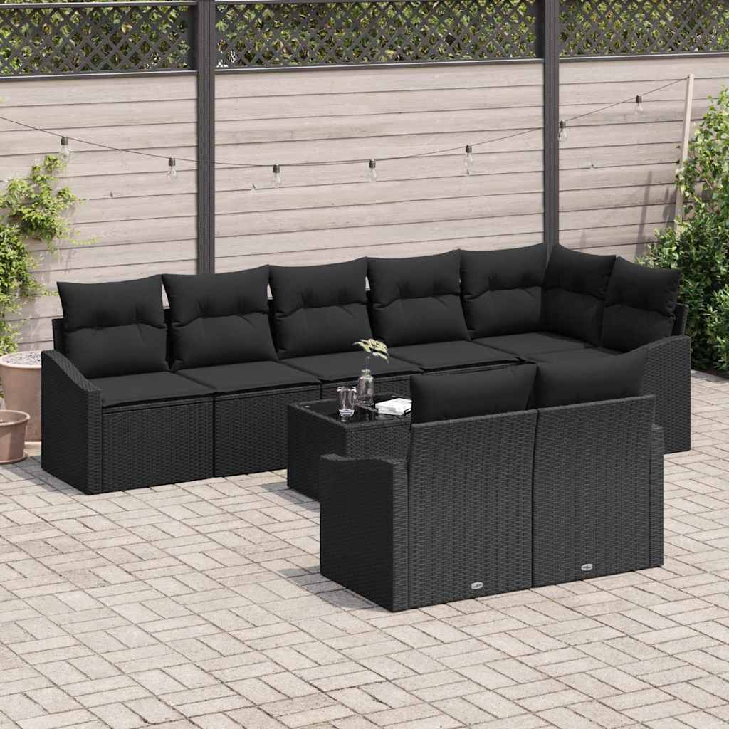 Garten-Sofa-Set 9 pcs Schwarz Poly Rattan
