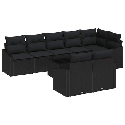 Garten-Sofa-Set 9 pcs Schwarz Poly Rattan
