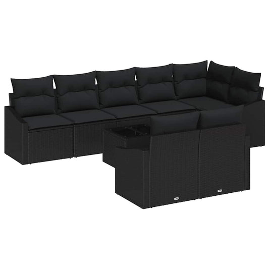 Garten-Sofa-Set 9 pcs Schwarz Poly Rattan