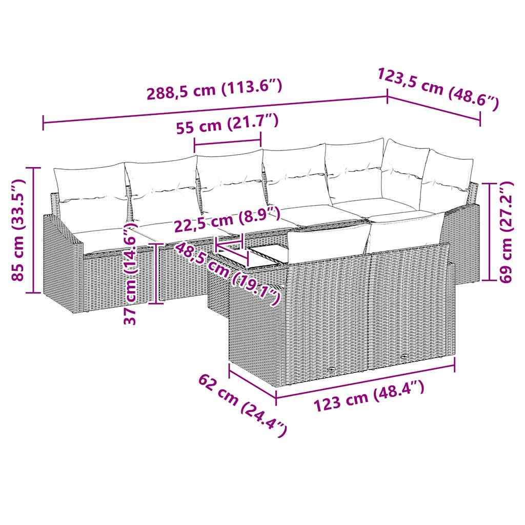 Garten-Sofa-Set 9 pcs Schwarz Poly Rattan