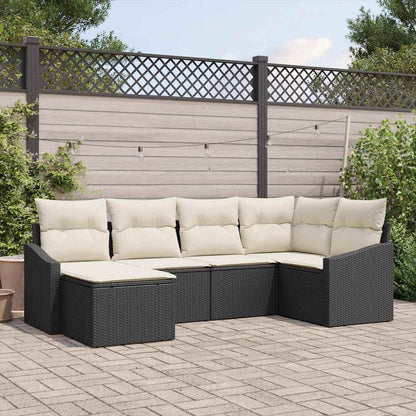 Sofa Set mit Kissen 6 pcs Schwarz Poly Rattan