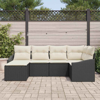 Sofa Set mit Kissen 6 pcs Schwarz Poly Rattan