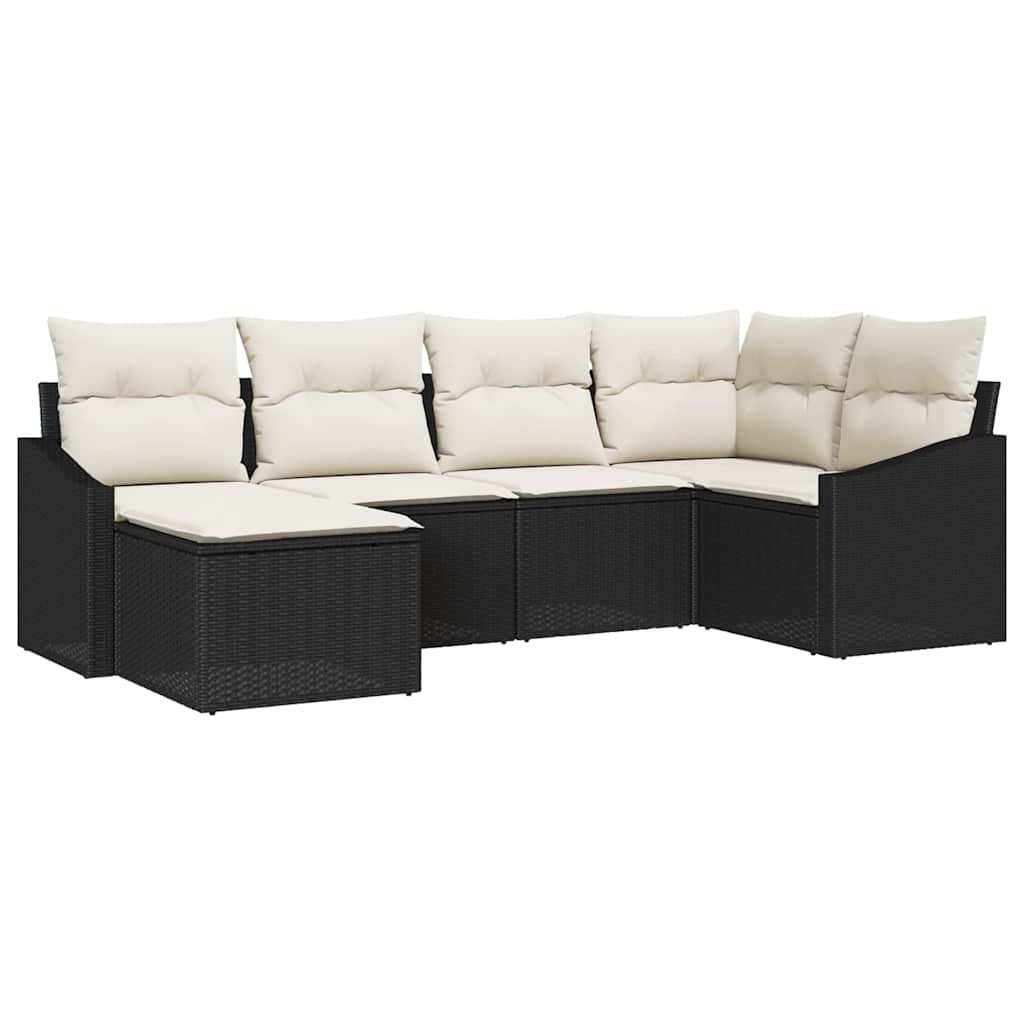 Sofa Set mit Kissen 6 pcs Schwarz Poly Rattan