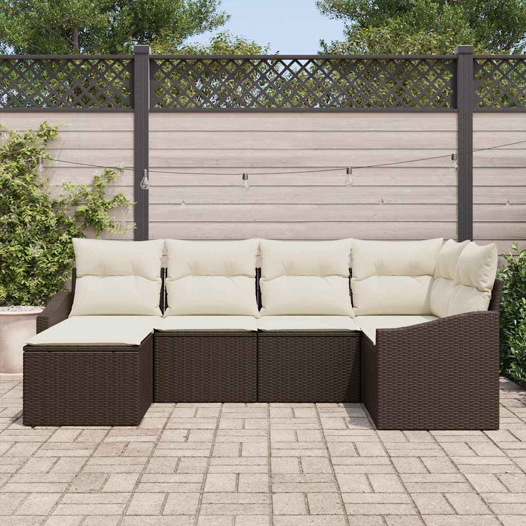 Garten-Sofa-Set 6 pcs Braun Poly Rattan