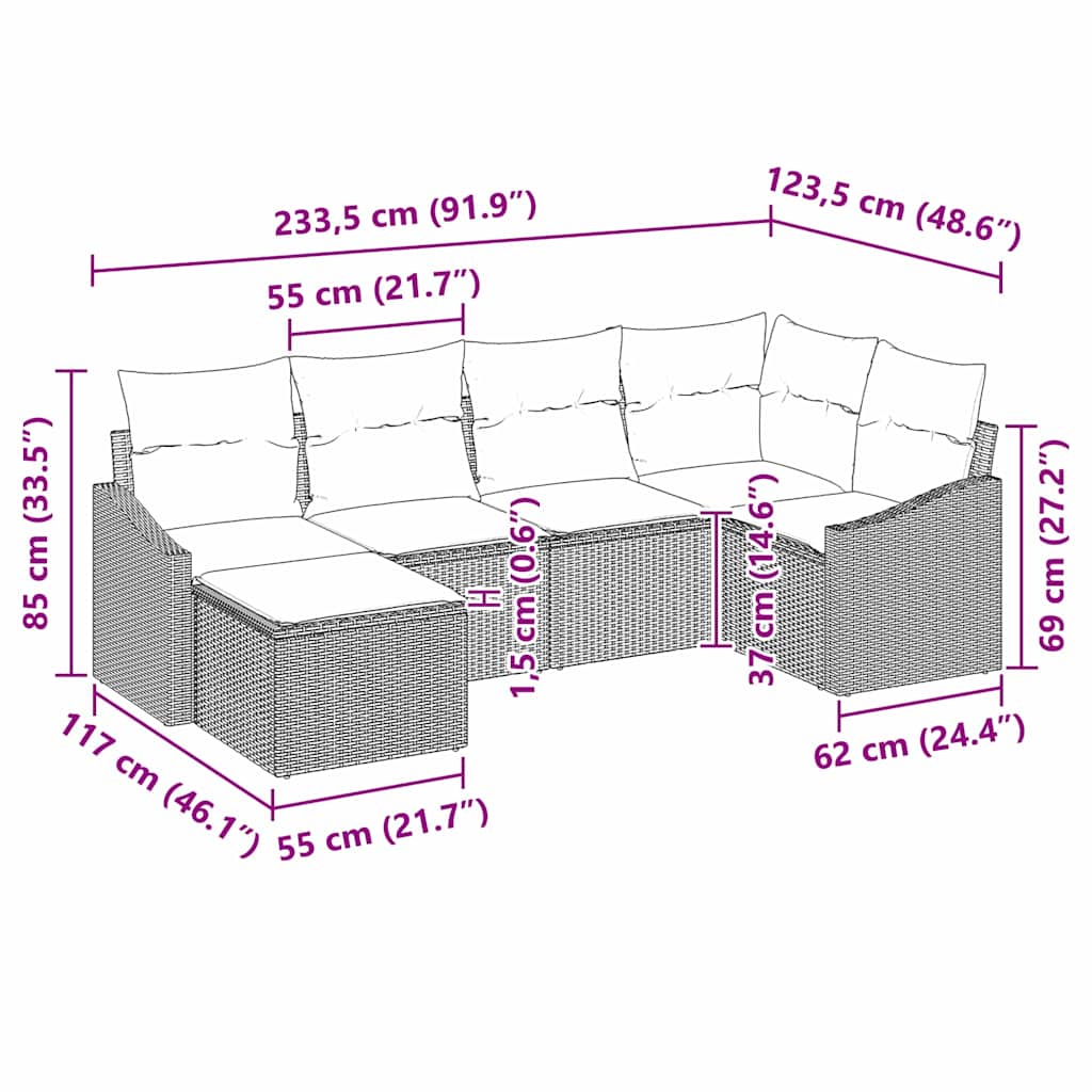 Garten-Sofa-Set 6 pcs Braun Poly Rattan