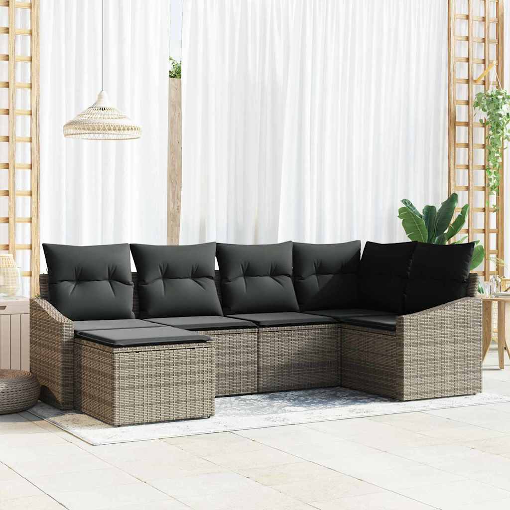 Sofa Set mit Kissen 6 pcs Grau Poly-Rattan