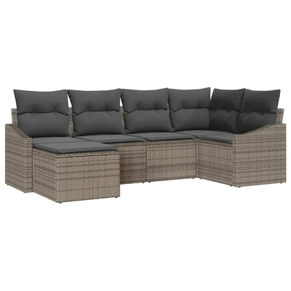 Sofa Set mit Kissen 6 pcs Grau Poly-Rattan