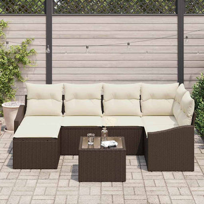 Garten-Sofa-Set 7 pcs Braun Poly Rattan