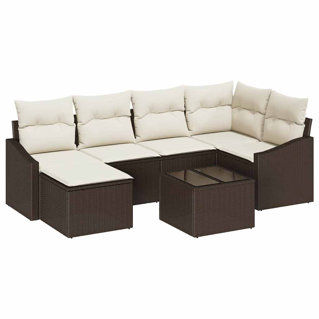 Garten-Sofa-Set 7 pcs Braun Poly Rattan