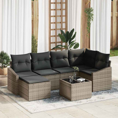 Sofa Set mit Kissen 7 pcs Grau Poly Rattan