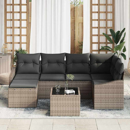 Sofa Set mit Kissen 7 pcs Grau Poly Rattan