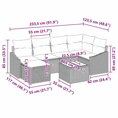 Sofa Set mit Kissen 7 pcs Grau Poly Rattan