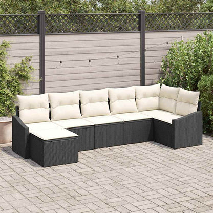 Sofa Set mit Kissen 7 pcs Schwarz Poly Rattan