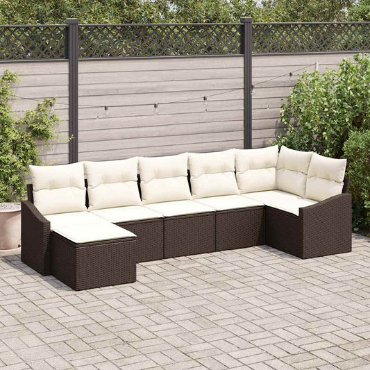 Garten-Sofa-Set 7 pcs Braun Poly Rattan