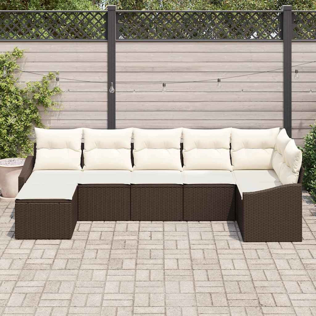 Garten-Sofa-Set 7 pcs Braun Poly Rattan