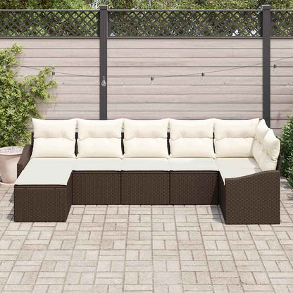 Garten-Sofa-Set 7 pcs Braun Poly Rattan