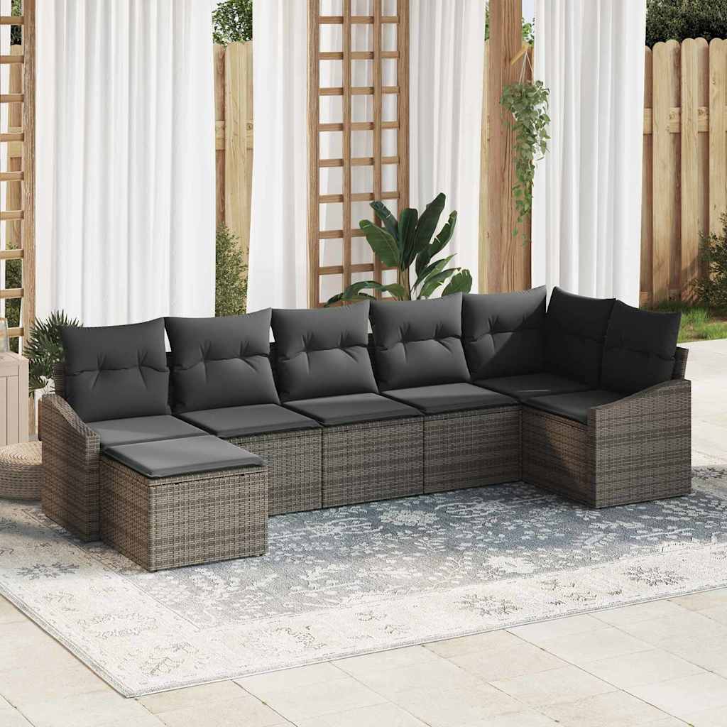Sofa Set mit Kissen 7 pcs Grau Poly Rattan