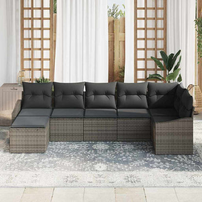 Sofa Set mit Kissen 7 pcs Grau Poly Rattan