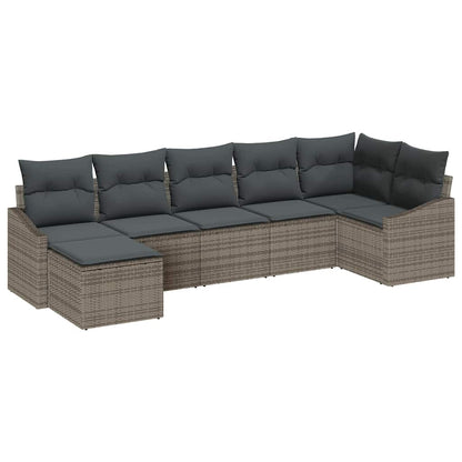 Sofa Set mit Kissen 7 pcs Grau Poly Rattan