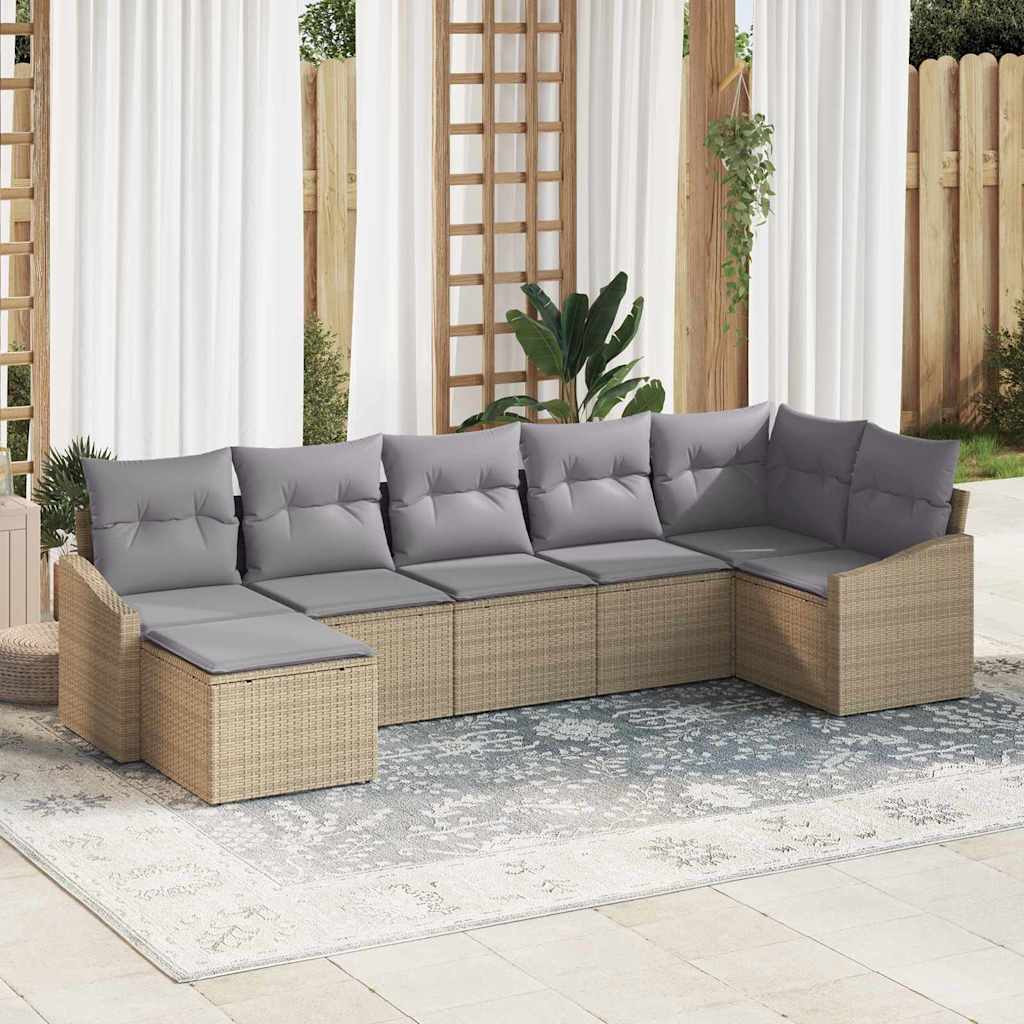 Garten-Sofa-Set 7 pcs Beige Poly Rattan