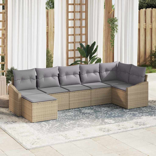 Garten-Sofa-Set 7 pcs Beige Poly Rattan