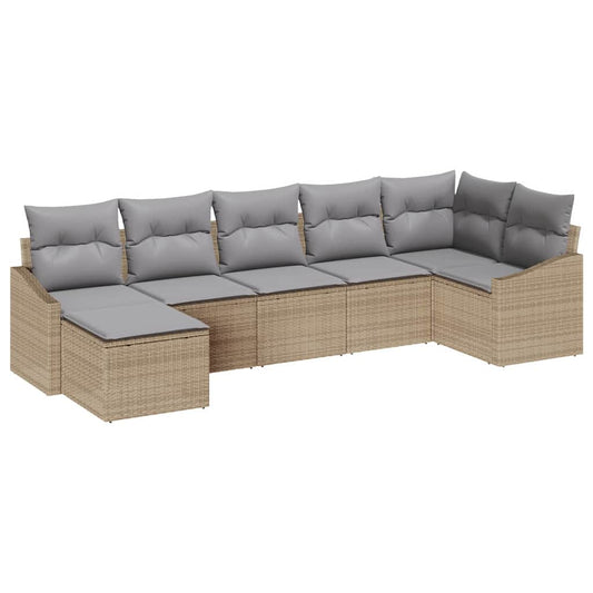 Garten-Sofa-Set 7 pcs Beige Poly Rattan