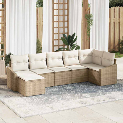Sofa Set mit Kissen 7 pcs Beige Poly-Rattan