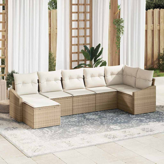 Sofa Set mit Kissen 7 pcs Beige Poly-Rattan