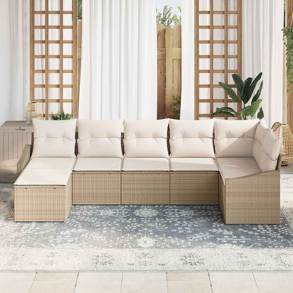 Sofa Set mit Kissen 7 pcs Beige Poly-Rattan