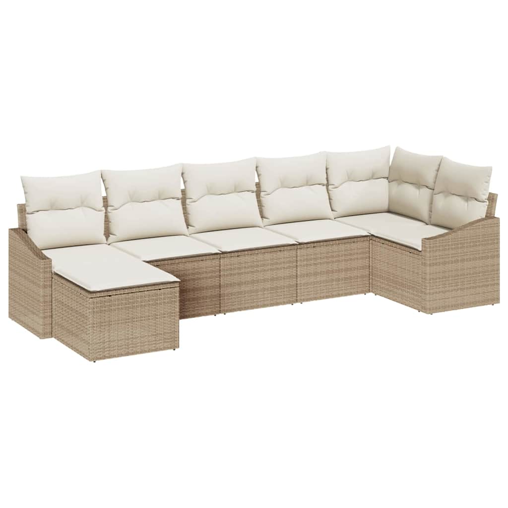 Sofa Set mit Kissen 7 pcs Beige Poly-Rattan