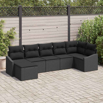 Garten-Sofa-Set 7 pcs Schwarz Poly Rattan