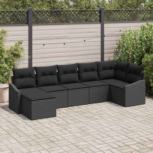 Garten-Sofa-Set 7 pcs Schwarz Poly Rattan