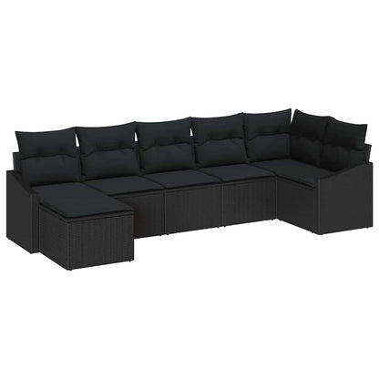 Garten-Sofa-Set 7 pcs Schwarz Poly Rattan
