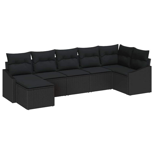 Garten-Sofa-Set 7 pcs Schwarz Poly Rattan