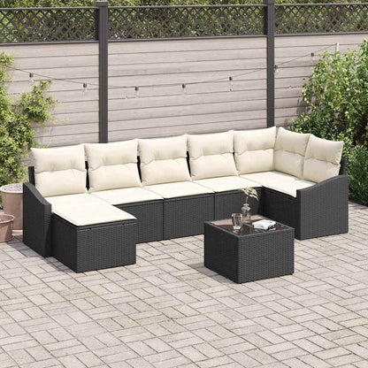 Sofa Set mit Kissen 8 pcs Schwarz Poly Rattan