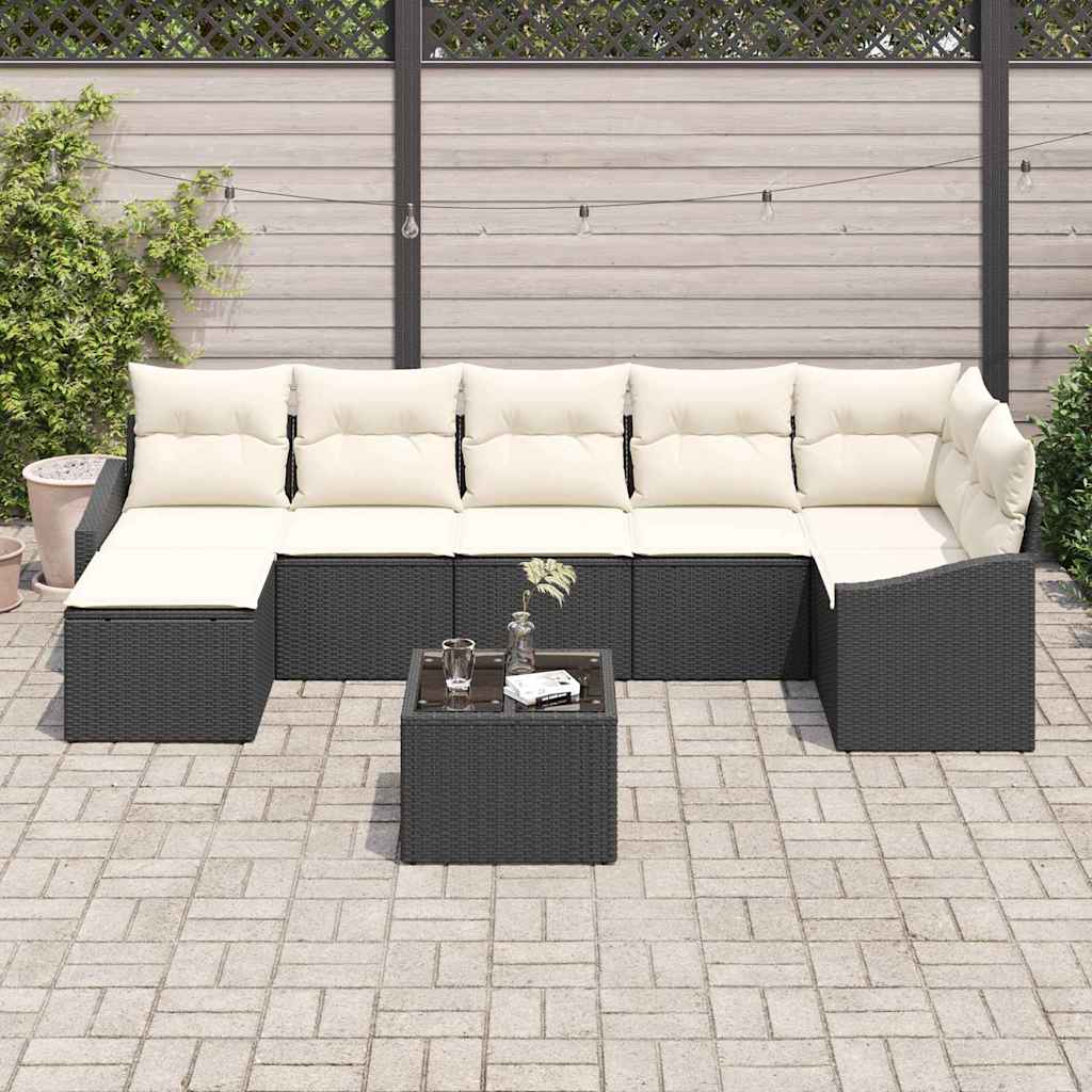 Sofa Set mit Kissen 8 pcs Schwarz Poly Rattan