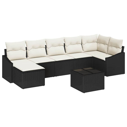 Sofa Set mit Kissen 8 pcs Schwarz Poly Rattan
