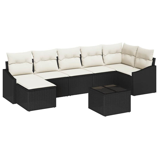 Sofa Set mit Kissen 8 pcs Schwarz Poly Rattan