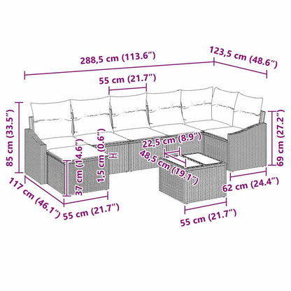 Sofa Set mit Kissen 8 pcs Schwarz Poly Rattan