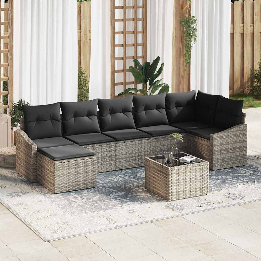 Sofa Set mit Kissen 8 pcs Grau Poly Rattan