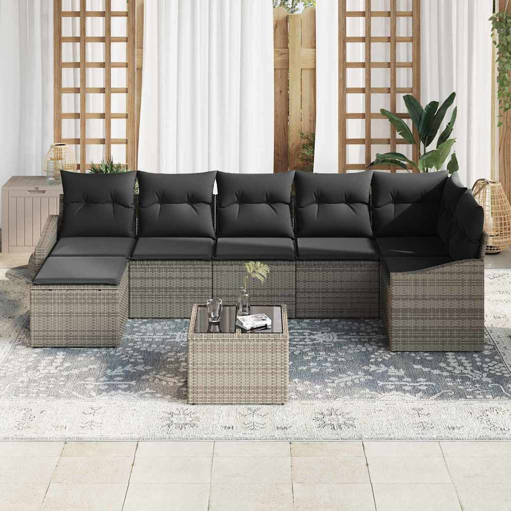 Sofa Set mit Kissen 8 pcs Grau Poly Rattan