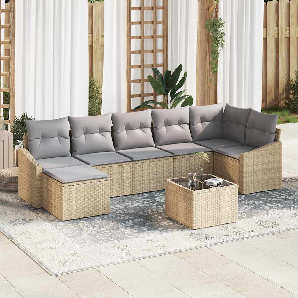 Garten-Sofa-Set 8 pcs Beige Poly Rattan
