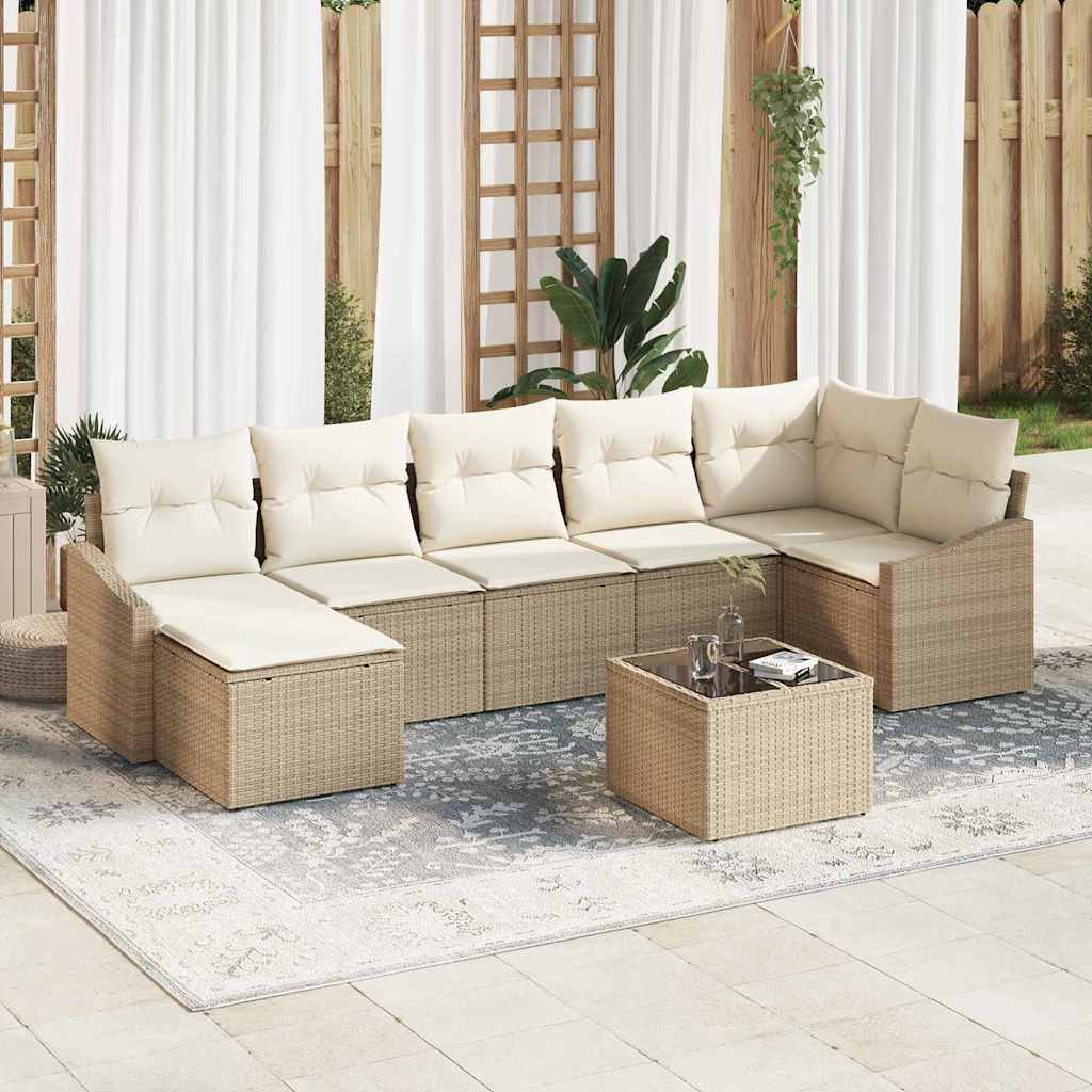Sofa Set mit Kissen 8 pcs Beige Poly Rattan