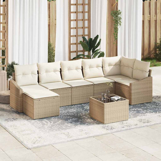 Sofa Set mit Kissen 8 pcs Beige Poly Rattan