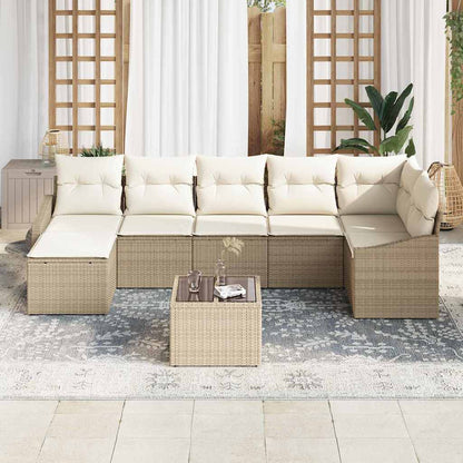 Sofa Set mit Kissen 8 pcs Beige Poly Rattan