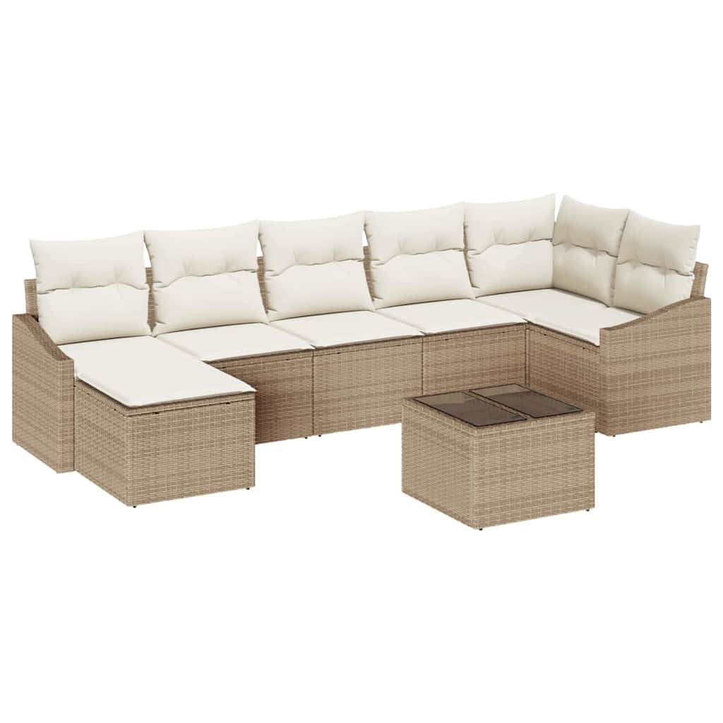 Sofa Set mit Kissen 8 pcs Beige Poly Rattan