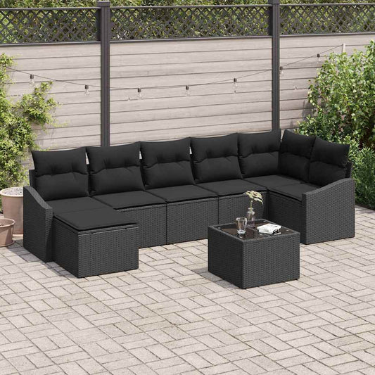Garten-Sofa-Set 8 pcs Schwarz Poly Rattan