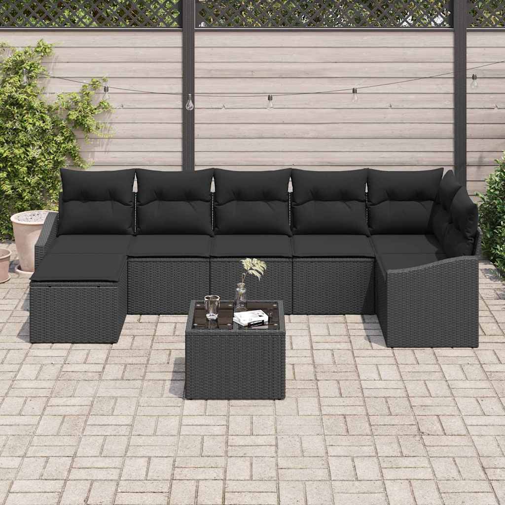 Garten-Sofa-Set 8 pcs Schwarz Poly Rattan