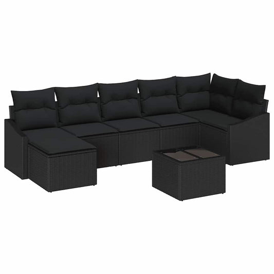 Garten-Sofa-Set 8 pcs Schwarz Poly Rattan