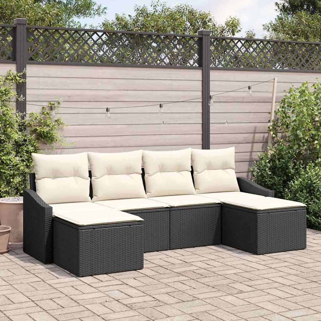 Sofa Set mit Kissen 6 pcs Schwarz Poly Rattan